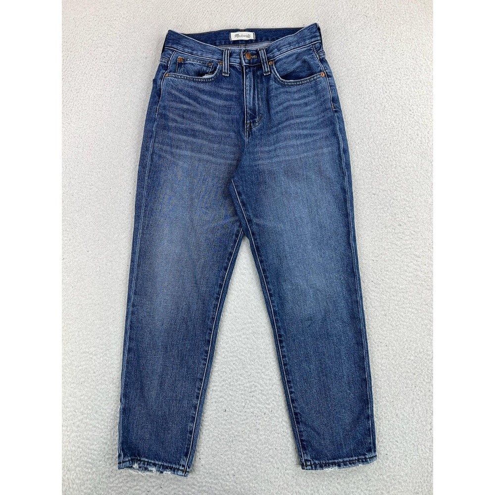 Madewell The Momjean Jeans Womens 25 Blue Med Wash High Rise Relaxed Crop Denim